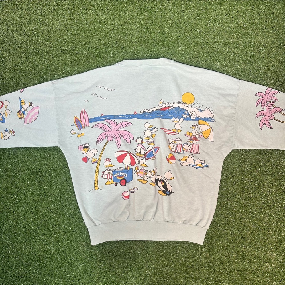 Vintage 1987 Florida Ducks AOP Beach Sweatshirt Blue‎ Lifestyles